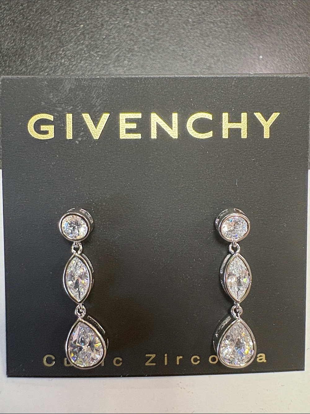 Givenchy Silver-Tone Cubic Zirconia Triple Drop Earrings - Picture 4 of 5